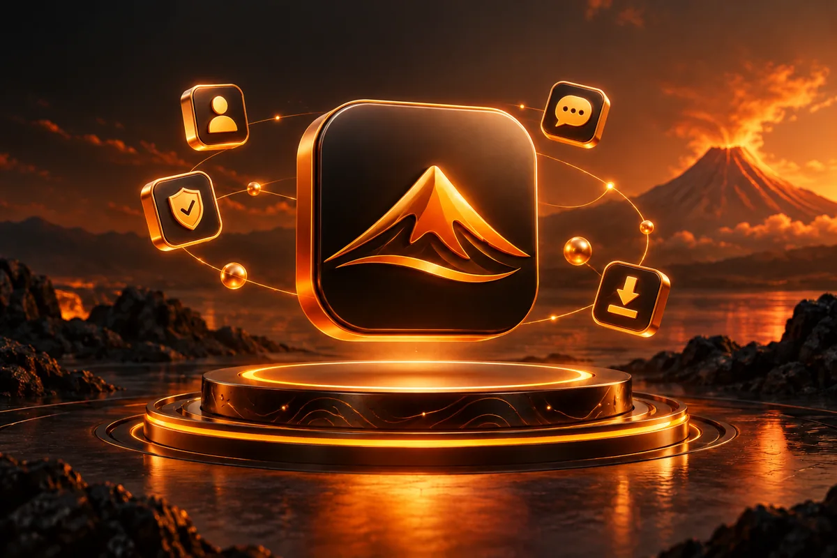 App — orange-gold Mayon mountain illustration