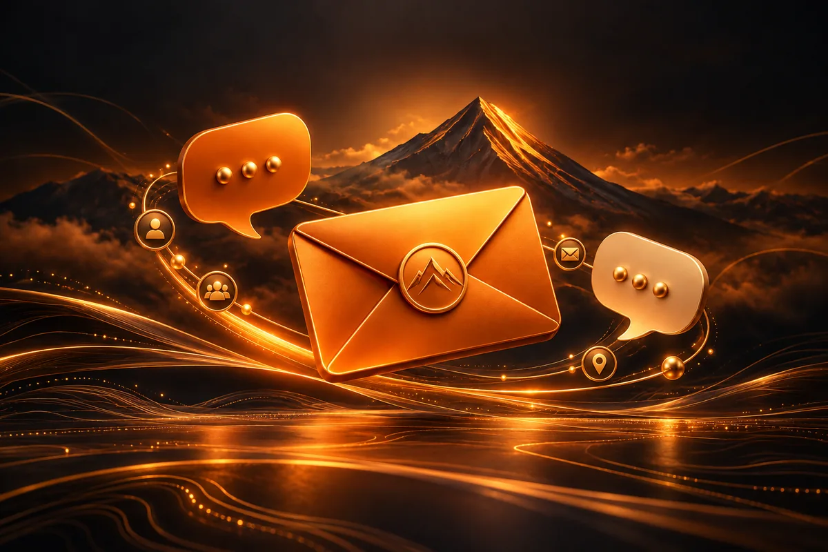 Contact — orange-gold Mayon mountain illustration