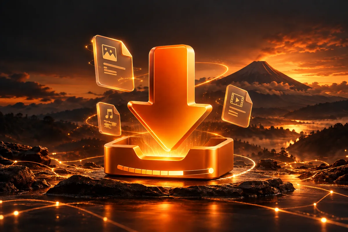 Download — orange-gold Mayon mountain illustration