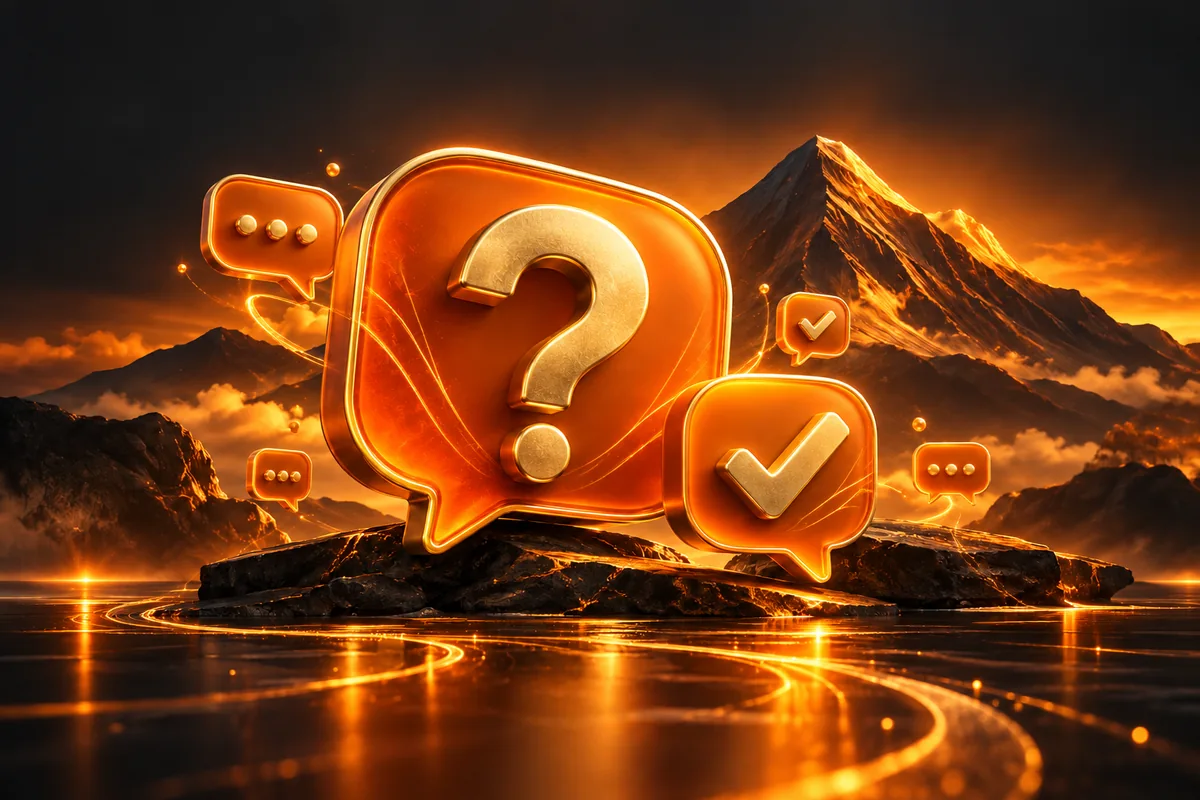 FAQ — orange-gold Mayon mountain illustration